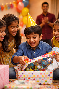 Kids birthday party photography capturing children, family, decorations and playful fun